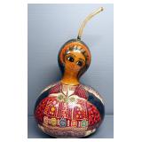 Hand Painted Gourd Marked "Helen #34 Hasia Wedding Dress" On Bottom, 11" High Not Including Stem