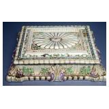 Shell Motif Box With Hinged Lid And Wood Compartmented Insert