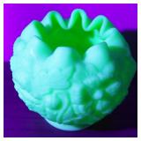 Vaseline Glass Bowl With High Relief Floral Design