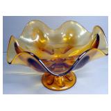 Amber Colored Hobnail, Ripple Glass And Checkered Glass Dishes, Total Qty 4