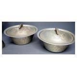 Vintage Dishware, Includes Glass Candy Dish With Metal Base, Aluminum Dishes, Pewter S&P, And Utensi