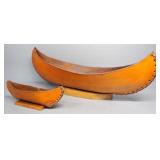 Leather Canoes On Wood Bases, Qty 2, 18.5" Long And 8.25" Long