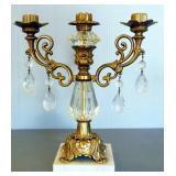 Brass Candle Stands, Qty 2, Each Holds 3 Candles, One On Marble Base