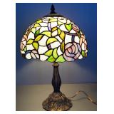 Tiffany Style Table Lamp With Brass Base, 18" High, Powers On