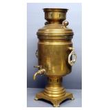 Brass Samovar, 11.25" High And 2 Brass Candlestands