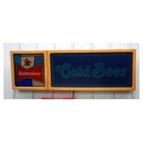 Vintage Lighted Budweiser Cold Beer Hanging Bar Sign, Powers On, 16.5" x 52"