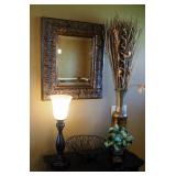 Home Decor Including 19" Lamp , Artificial Floral Arrangements, Mirror, 20" x 24", And More