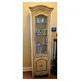 Tuscan Style Display Cabinet With Mesh Screen Panels, 3 Glass Shelves And Lower Storage, 74" X 20" X