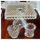 Fostoria American Square Salver 7" x 10.5", Creamer, And 4" Vase