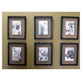 Set Of Matching Framed With Burlap Floral Wall Decor, Qty 6, Each 11" X 14"