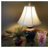 24" Table Lamp, Artificial Fern And Candle Votive