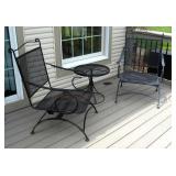 Wrought Iron Spring Loaded Rocking Chairs, Qty 2, And Side Table