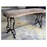 Cast Iron Curved Vanity Bench With Upholstered Seat, 19" x 39" x 12"