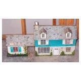 1953 Marx Tin Litho Colonial Dollhouse And Vintage Miniature Hy-Speed Metal Wheelbarrow