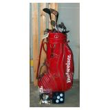 Leather Budweiser Golf Cart Bag, Including Wilson, Staff, Gooseneck, Irons, Qty 9, Assorted Drivers,