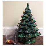Vintage Ceramic Lighted Christmas Tree With Ornaments, Measures 19" Tall