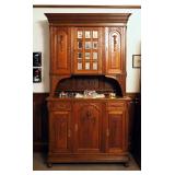 Antique Walnut 2-Piece Hutch With Carved Accents, 92" x 52" x 21.5"