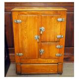 Authentic Antique 3-Door Ice Box On Wood Casters, 39" x 28" x 15"