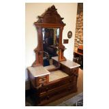 Antique Renaissance Drop Well 6-Drawer Dresser With Marble Top, 52" x 95" x 21"