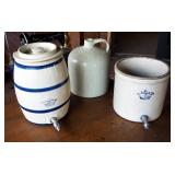 Stoneware Pottery 2 Gallon Beverage Dispensers, Qty 2, And 2 Gallon Jug