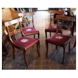 Antique Mahogany Bow Tie Back Dining Chairs With Needle Point Seats, Qty 4