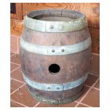 Antique Metal Banded Wood Stave Powder Keg / Whiskey Barrel, 16" Tall x 12 " Round