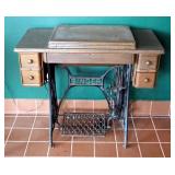 Antique Cast Iron Singer Treadle Sewing Machine Cabinet with Singer Sewing Machine, 31" x 34" x 16.5