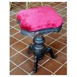 Antique Adjustable Turned Wood Piano Stool With Cast Iron Feet