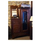 Antique 3-Drawer Chifferobe With Glass Panel Door, And Tilt Mirror, 75" x 43" x 18"