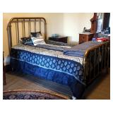 Antique Brass Full Size Bed, Including Headboard, Foot Board, Side Rails, Mattress, Box Springs And 