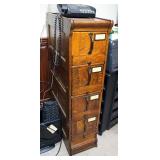 Antique Solid Wood 4 Drawer Card Catalog File Cabinet, Drawer Hinge Outward, 48.5" x 12" x 26"