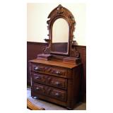 Antique Solid Wood 3-Drawer Dresser With Mirror And Jewelry Storage, 79" x 40" x 20"