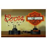 Coors Light And Harley Davidson Motorcycles Neon Lamps, 11" x 12", 12" x 11"
