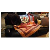 Hand Stitched Floral Patch Quilt, 62" X 84", Handmade Patch Quilt 74" X 86" Faux Fur Throw And Pillo