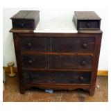 Antique Solid Wood 5-Drawer Drop Well Dresser With Marble Top, 39.5" x 39" x 18"