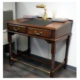 Solid Wood 2-Drawer Executive Podium / Standing Desk With Brass Foot Bar, Brass Desk Lamp And Sofa T