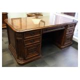Solid Wood 7-Drawer Executive Desk With Glass Top, 31" x 71" x 36"