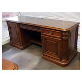 Solid Wood 2-Drawer Computer Desk With Glass Top & Built In Auxillary Ports, 31" x 76" x 25"