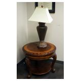 Round Carved Wood Accent Table With Burl Inlay Top And Cabriole Legs, 24" x 28" Round, Includes 32" 
