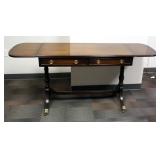 Solid Wood 2-Drawer Drop Leaf Accent Table With Claw Feet , 29" x 64" x 20"