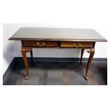 Solid Wood 2-Drawer Library Table With Glass Top & Cabriole Legs, 30.5" 54" x 25"