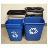 Office Waste Receptacles, Various Sizes, Including Recycling Cans, Qty 15