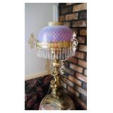 Antique Ornate Figural Double Cherub Victorian Parlor Oil Banquet Lamp, Converted To Electric, 40" T