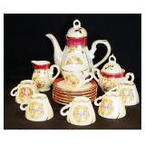 Painted Imperial China Tea Set With Gold Trim, 6 Place Setting Including Saucers, Cream, Sugar And P