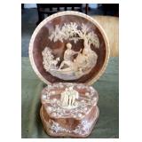 John Keats 10" Incolay " A Thing Of Beauty" # 04032FA Plate, And Incolay Semi Heart Jewelry Box