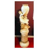 Large Mid-Century Chalkware Female Statue Holding Vase On Pedestal, 48" Tall