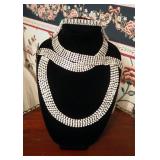 Vintage Rhinestone Costume Jewelry Including Choker, Belt, And Bracelet, Qty 3 Pieces