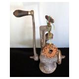 Quality #84 Food Chopper, Ice Tongs, Ladles, Qty 2, And Brass Saucepan