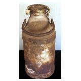 Antique Creamery Metal Milk Can With Lever Operated Lid, 25" Tall