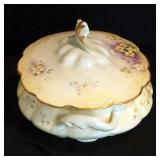 Antique Painted China Dishes Including Limoges Serving Dish, Cheese Plate, Gravy Boat, Sugar Jars, A